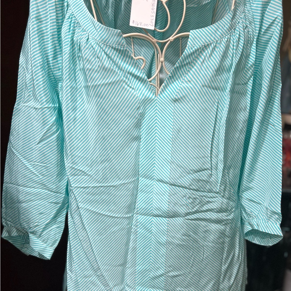 Lilly Pulitzer Mint Striped Peasant Top, NWT original price $168 now $95